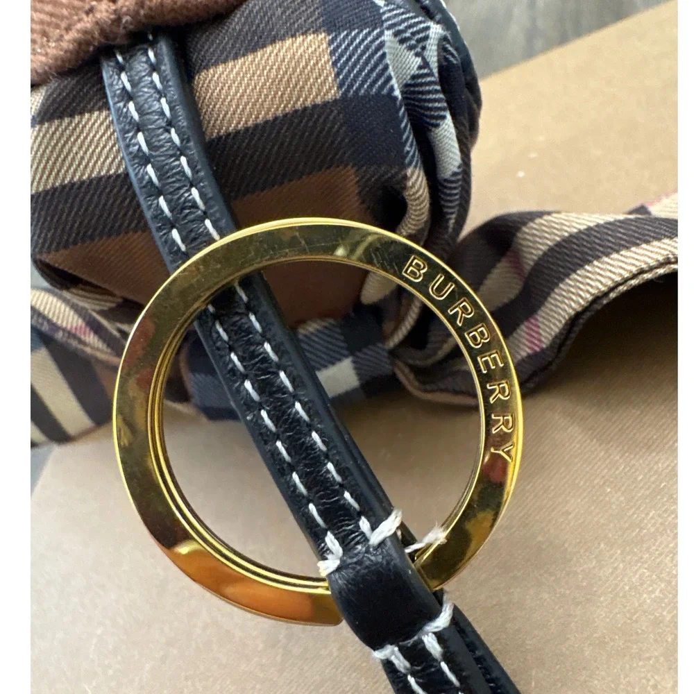 Burberry Thomas Bear Bag Charm Keychain Brown Cap Check Scarf Leather w/ Box - Picture 2 of 10